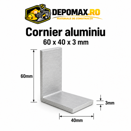 Cornier aluminiu 60 x 40 x 3 mm, 6 metri (EN AW-6060)
